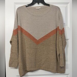 Women's Chevron Pattern Sweater - Beige and Orange
